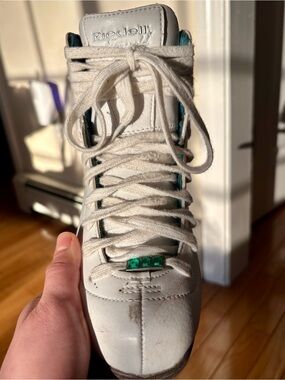 Riedell White Kids Figure Skate with Teal Accents